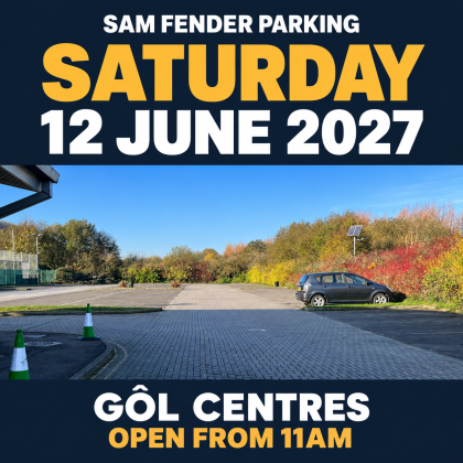 Sam Fender parking, Saturday 12 June 2027, at Gôl Centres. Open from 11am.